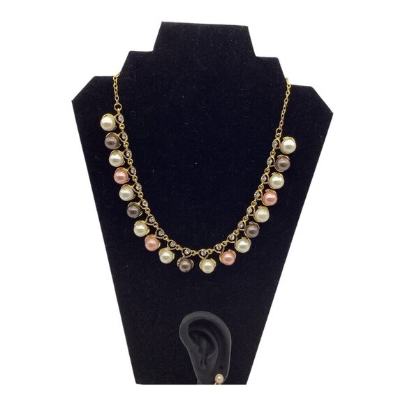 Costume Jewelry Necklace & Drop Earrings Set With Multicolor Faux Pearl Accents - Picture 3 of 14
